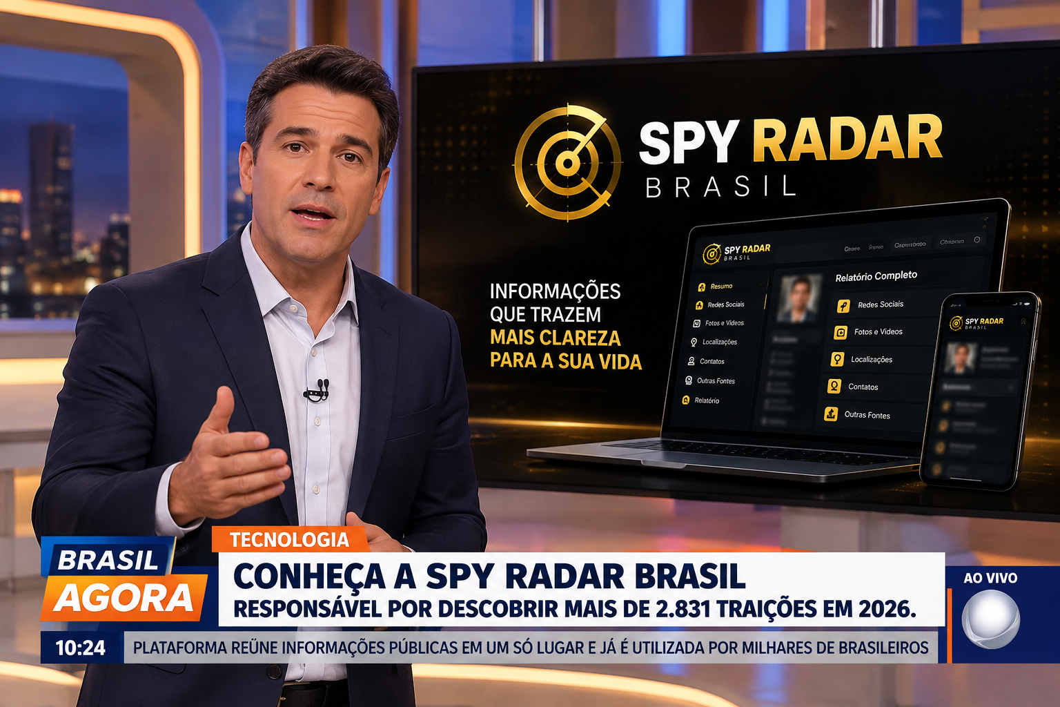 Reportagem de TV sobre a Spy Radar Brasil, responsável por descobrir mais de 2.831 traições em 2026